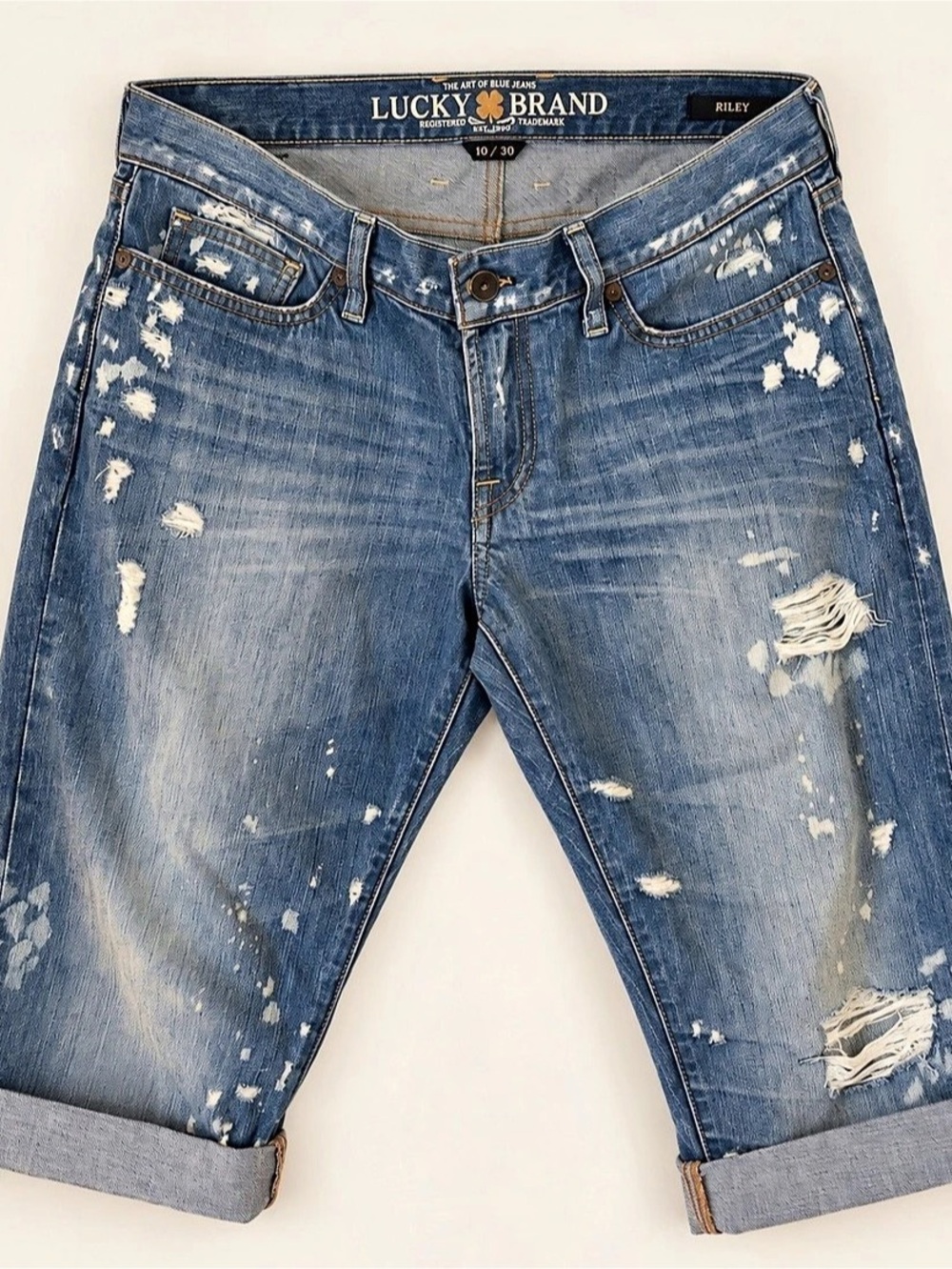 Lucky Brand Riley Distressed Denim Jean Capri/Short in Blue